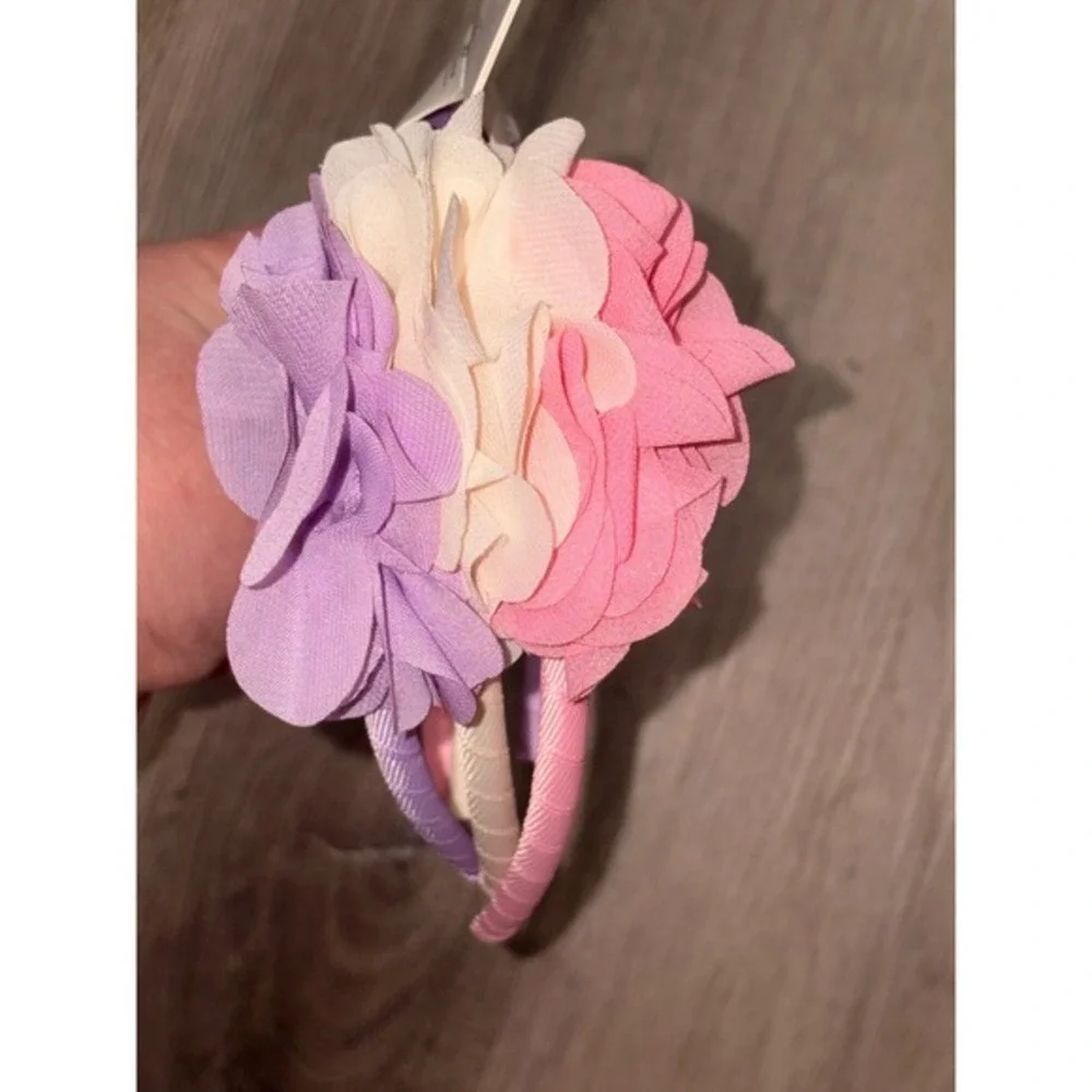 Cat & Jack Kids 3 Pack Floral Headbands Pink Purple Cream Chiffon Flower New